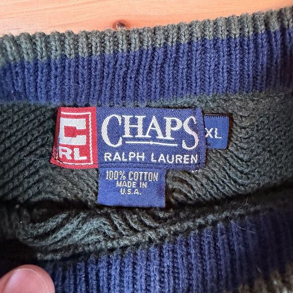Vintage Chaps Ralph Lauren Sweater Mens XL Green Knit Crest Logo Made in USA - Picture 3 of 5